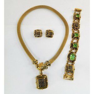 Vtg Bruce Cabot Snap Together Set Necklace Earrings Chunky Bracelet Dynasty Era